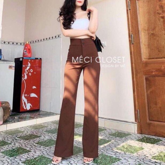 Quần loe 2 khuy có khoá kéo siêu xinh cạp cao tôn dáng
