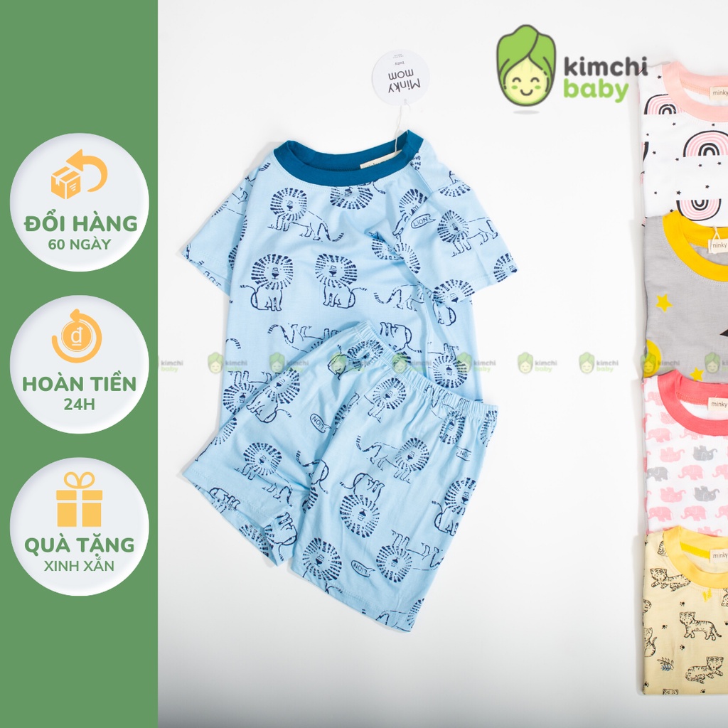 Bộ Cộc Tay Cho Bé Trai, Bé Gái Minky Mom Vải Thun Lạnh Sư Tử Xanh Cầu Vồng, Bộ Quần Áo Trẻ Em Mặc Nhà MKM2204