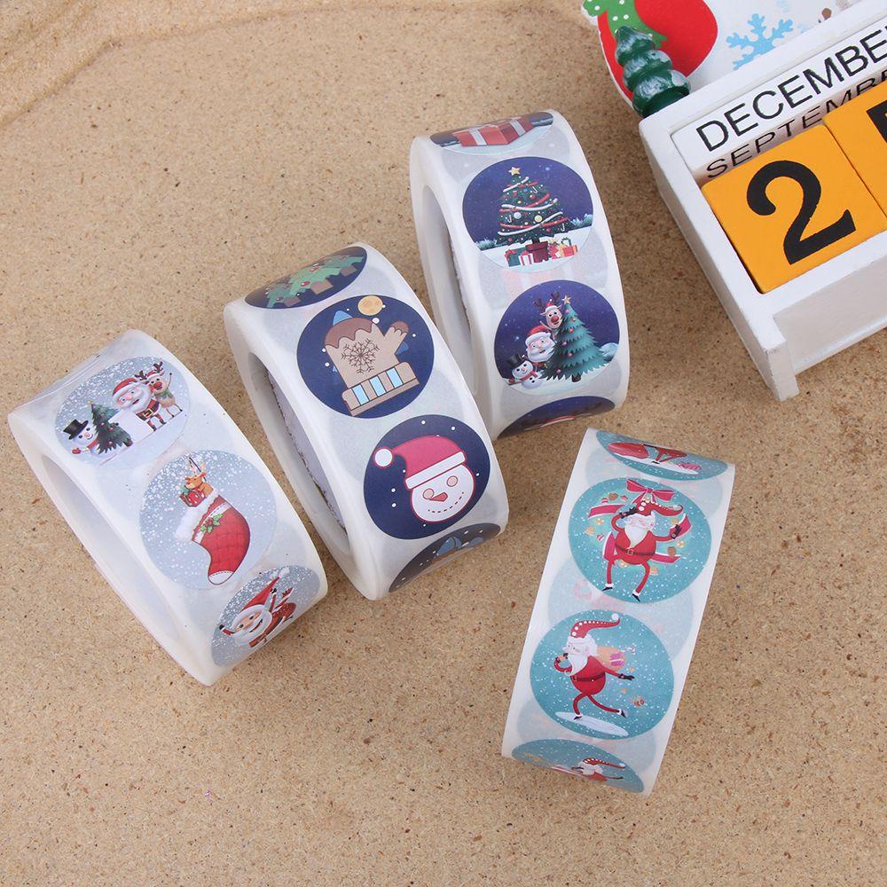 Set 1 500 Sticker Giấy Kraft 2.5cm In Họa Tiết Giáng Sinh Trang Trí Đa Ứng Dụng