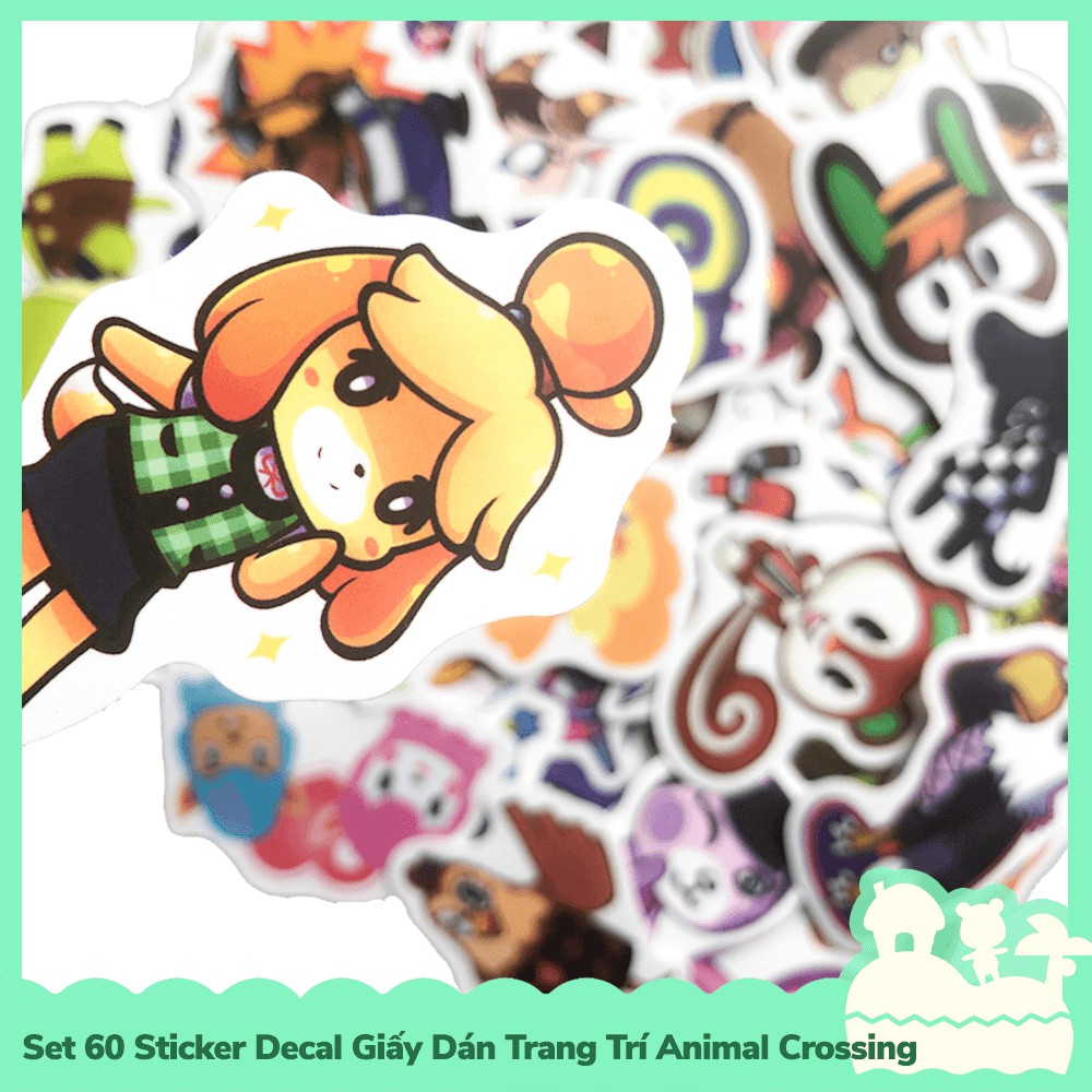Set 60 Sticker Decal Dán Trang Trí Mẫu Nhân Vật Game Nintendo Animal Crossing Horizons Happy Smile