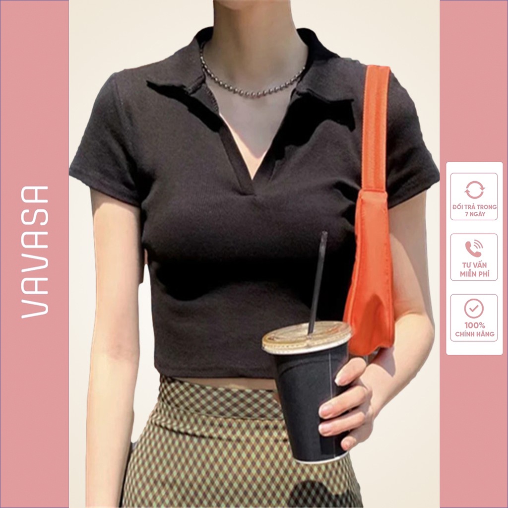 Áo croptop nữ kiểu ôm tay ngắn có cổ polo bigsize thun body  CT16