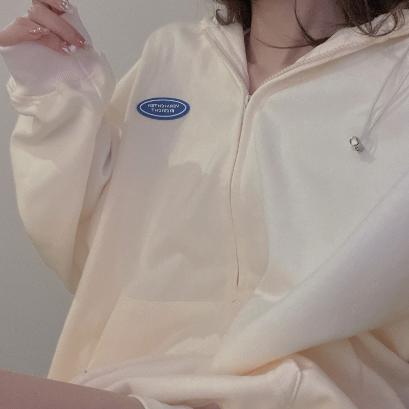 SUXI Áo Hoodies Tay Dài Hoạ Tiết Chữ In Thiết Kế Dáng Rộng Thoải Mái