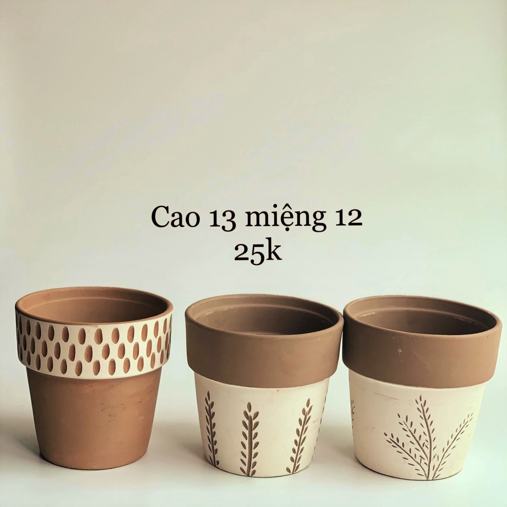 TRÒN TRÒN SAIGON - Chậu đất nung hoa lá, để bàn trang trí, trồng cây