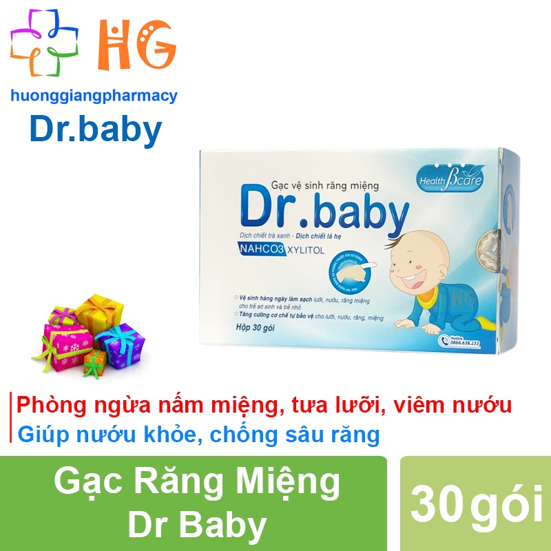 Gạc răng miệng Dr Baby gúp vệ sinh hàng ngày cho trẻ sơ sinh và trẻ nhỏ tăng cường bảo vệ cho lưỡi nướu miệng Hộp 30 gói
