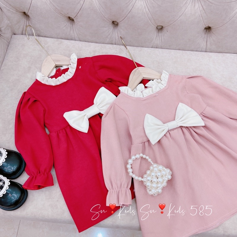 Váy nhung lì phối nơ trắng sn kids