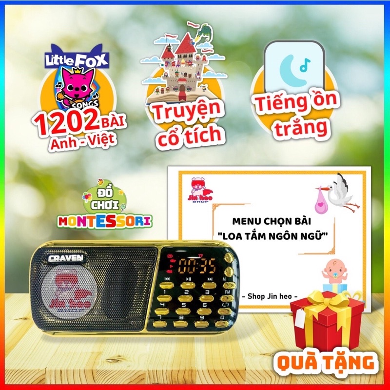 Combo Loa Tắm Ngôn Ngữ cho bé, Loa học tiếng anh, Máy tạo tiếng ồn trắng, craven CR 853 3 pin