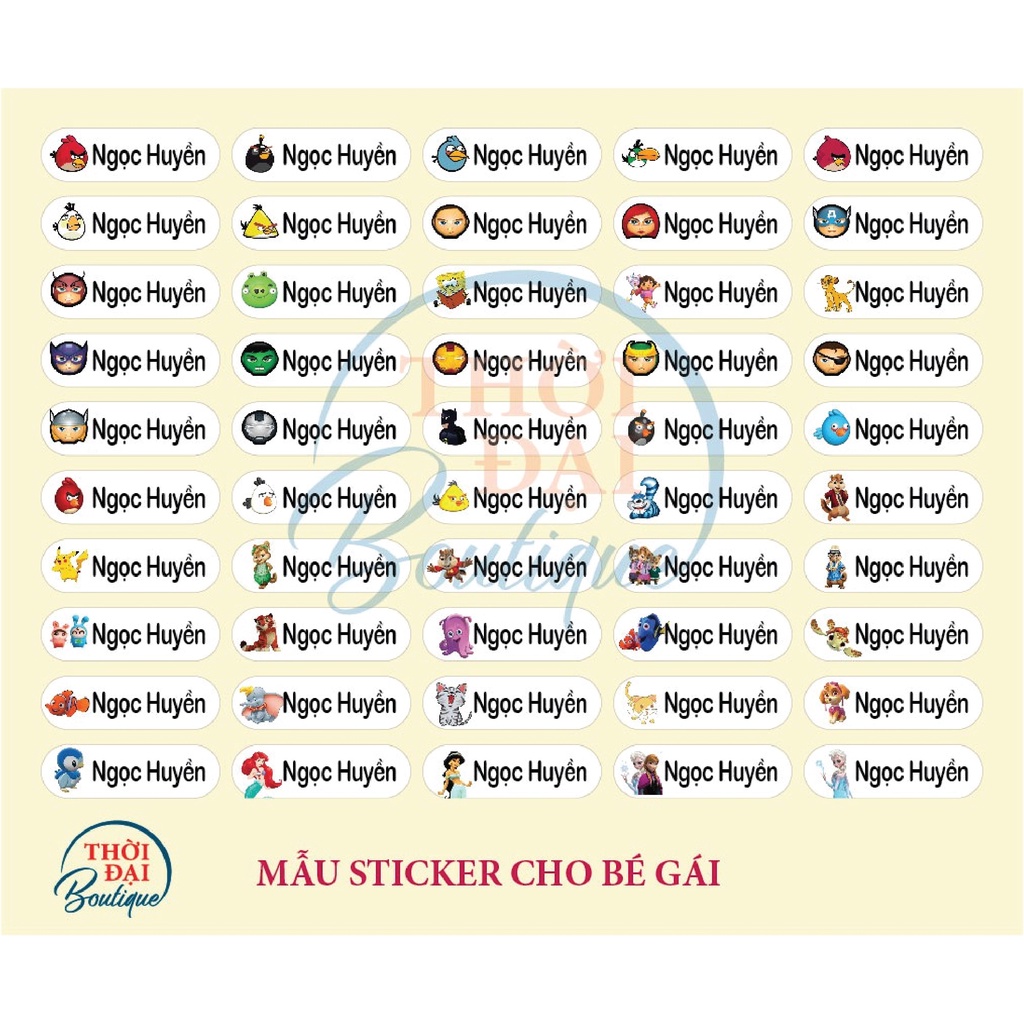 Sticker decal in tên bé  dán đồ dùng học tập - 100 cái