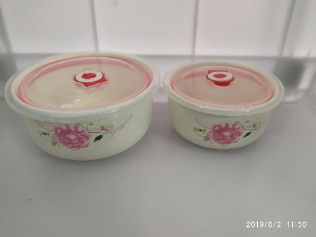 Bộ 2 thố sứ chân không nắp đậy (hàng khuyến mãi từ Unilever)