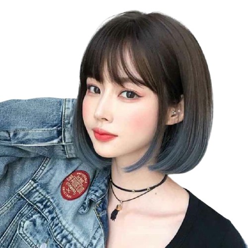 Tóc Giả Nữ Cao Cấp Nguyên Đầu Vic Ngắn Omber Xanh Năng Động Cá Tính