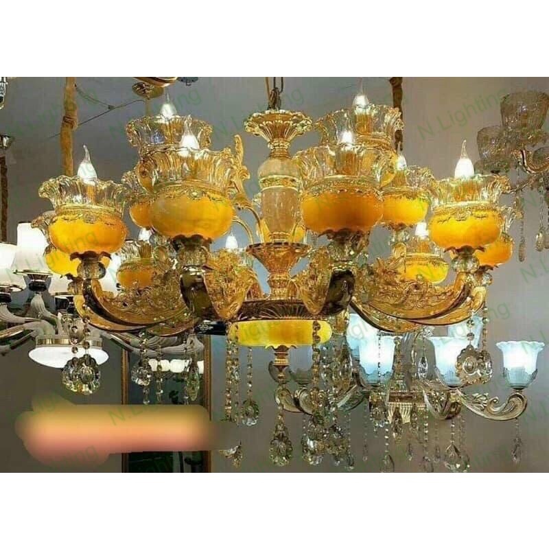 Đèn chùm led chao đá trang trí phòng khách cổ điền