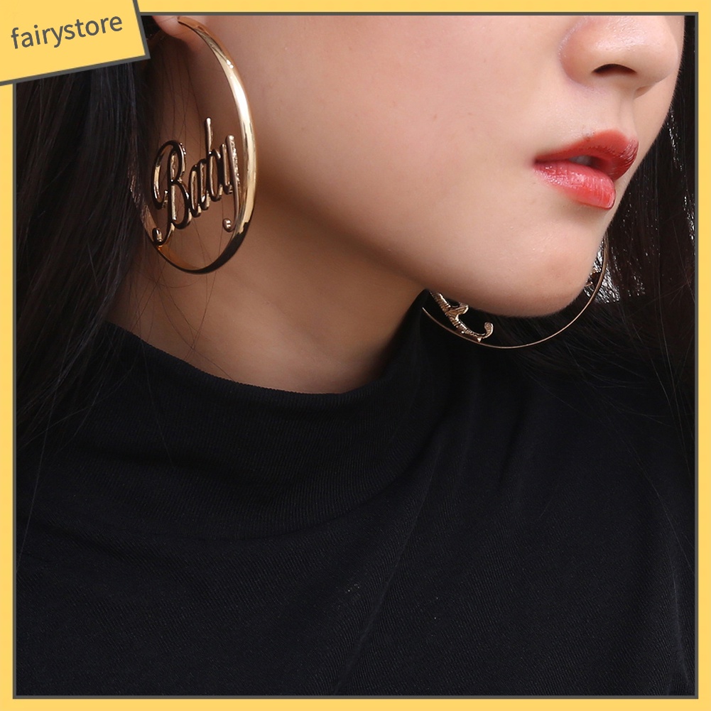 Khuyên tai hình tròn có chữ thời trang cá tính dành cho nữ