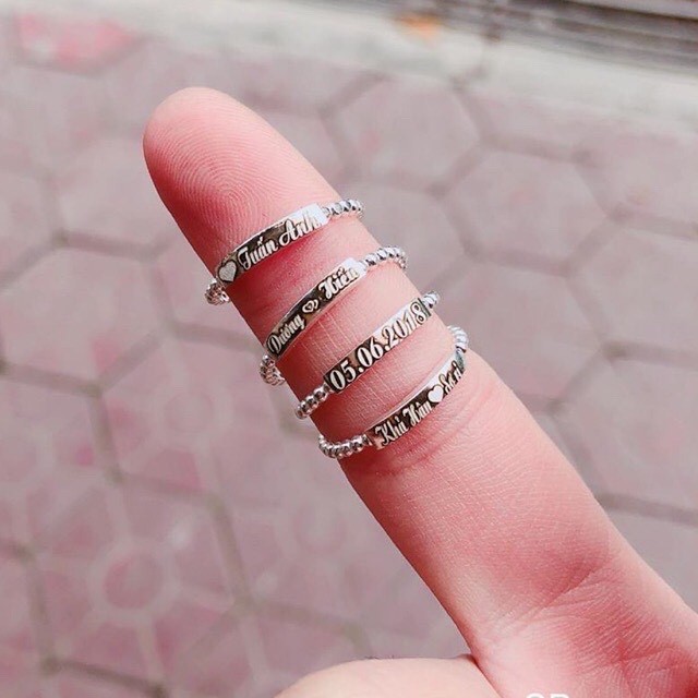 Nhẫn bạc đôi DaLiA Jewelry nhẫn khắc chữ bản trơn nhẫn cặp nhẫn đôi tình độc đáo