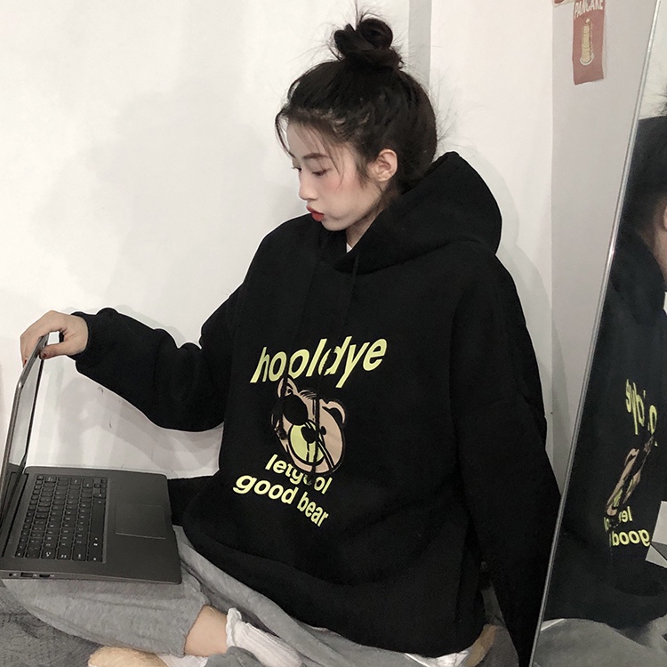 Áo hoodie Zhelihangfei dáng rộng họa tiết hoạt hình xinh xắn dễ phối đồ
