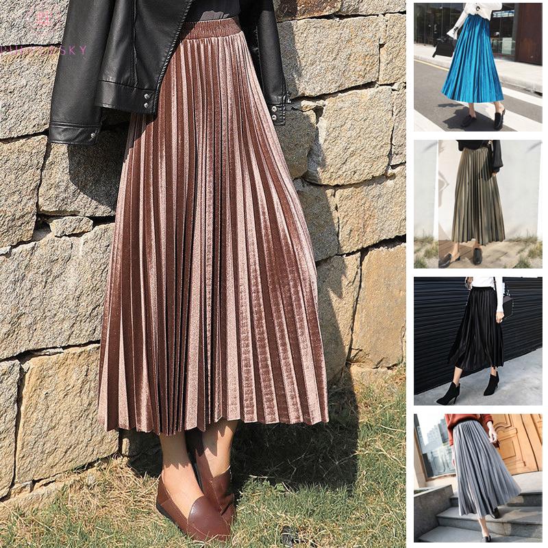 Women's Ladies Skirts Loose A-line Casual Boho Women's Office Ladies Autumn High Waist Pleated Retro Plus size