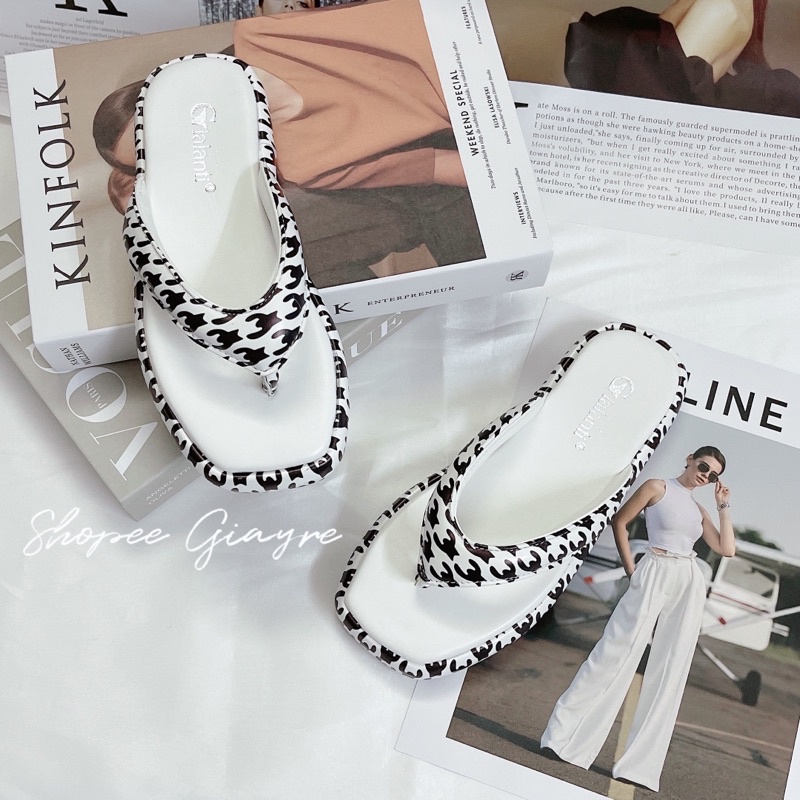 Dép kẹp xuồng bò sữa da mềm xinh xắn cao 2cm