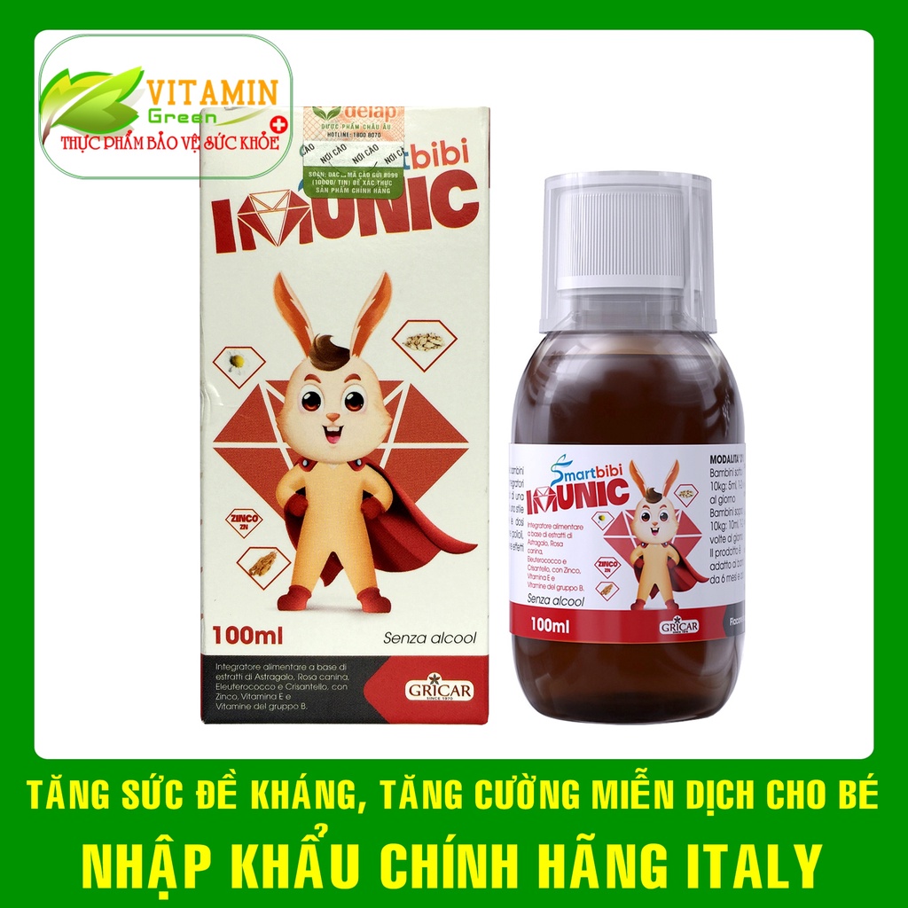 Siro tăng đề kháng cho bé SMARTBIBI IMMUNIC kết hợp vitamin và thảo mộc thiên nhiên (100ml) | Nhập khẩu chính hãng Italy