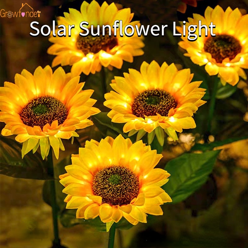 Đèn LED 3 Đầu Hình Hoa Hướng Dương Chống Nước Trang Trí Sân Vườn