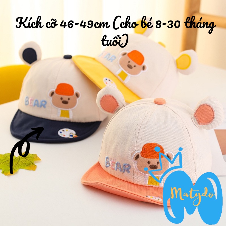 Mũ lưỡi trai cho bé gái bé trai nón hình gấu BEAR thêu đáng yêu phụ kiện trẻ em