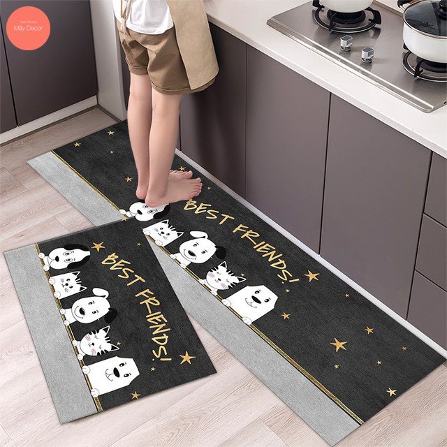 Thảm bếp lót bếp lau chân trải sàn nhà chống trơn trượt một bộ 2 size dài 40x120 và 40x60cm