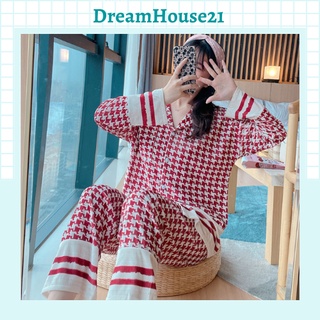 Bộ ngủ thu đông dài tay chất nhung tăm dáng suông, pijama dài tay phong cách sang chảnh
