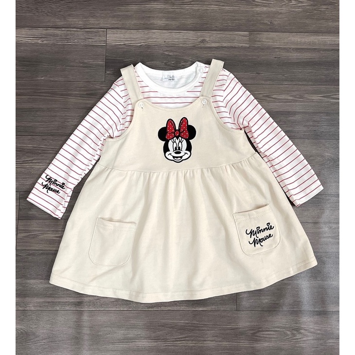 Set yếm kèm áo mickey kẻ cho bé gái