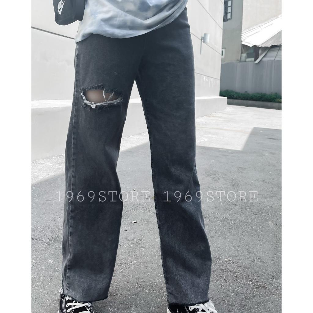 [Ảnh thật] Quần bò nữ loe rách gối 30236 jean ống rộng rách trendy 1969storehue