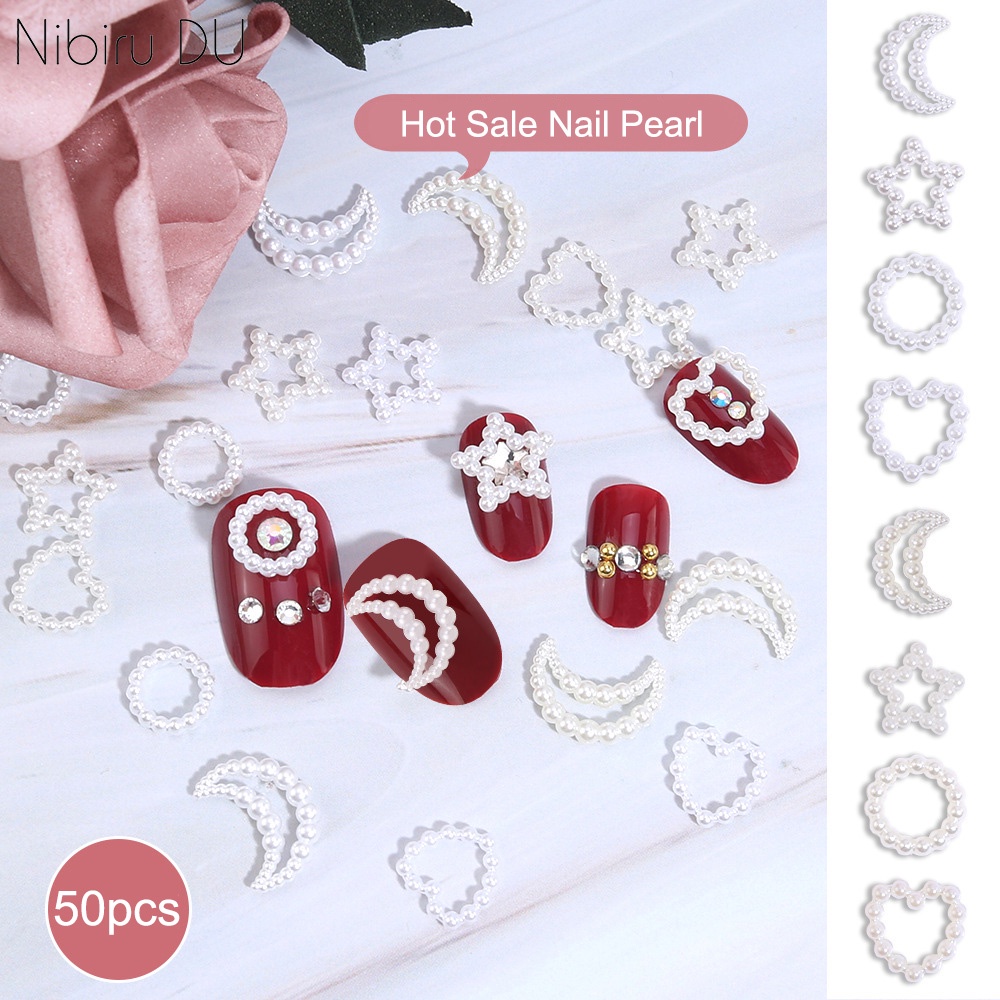 Bán chạy mới Nail Art ABS Ngọc trai Heart Moon Star Jewelry Shaped Hollow Pearl DIY Nails Đồ trang trí làm đẹp