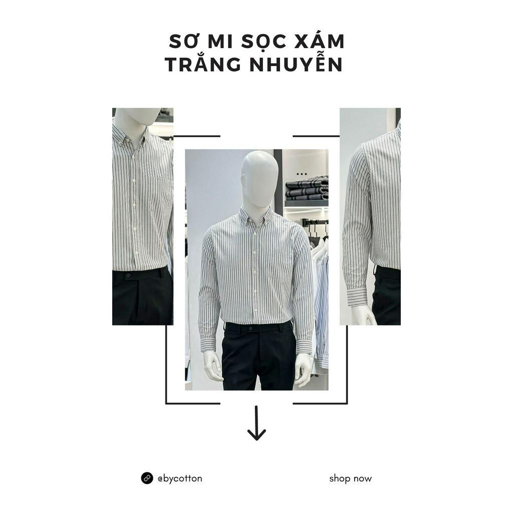 Áo Sơ Mi Nam Cao Cấp Phối Sọc Sọc Xám Trắng Nhuyễn BY COTTON