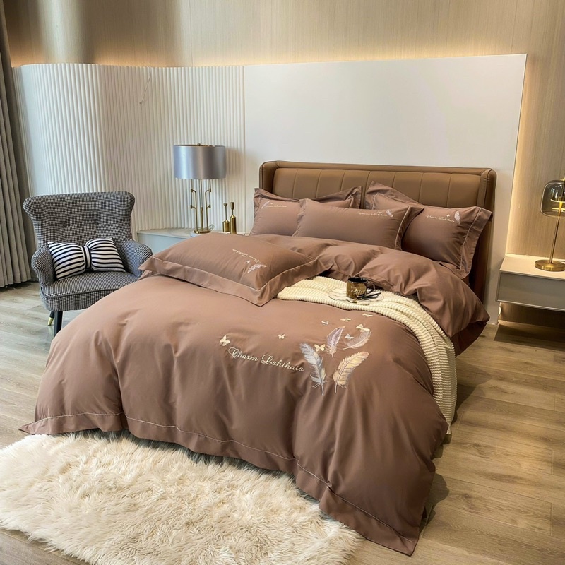 Bộ Chăn Ga Gối Cotton Line Thêu Hoa Rẻ Quạt full 3 màu
