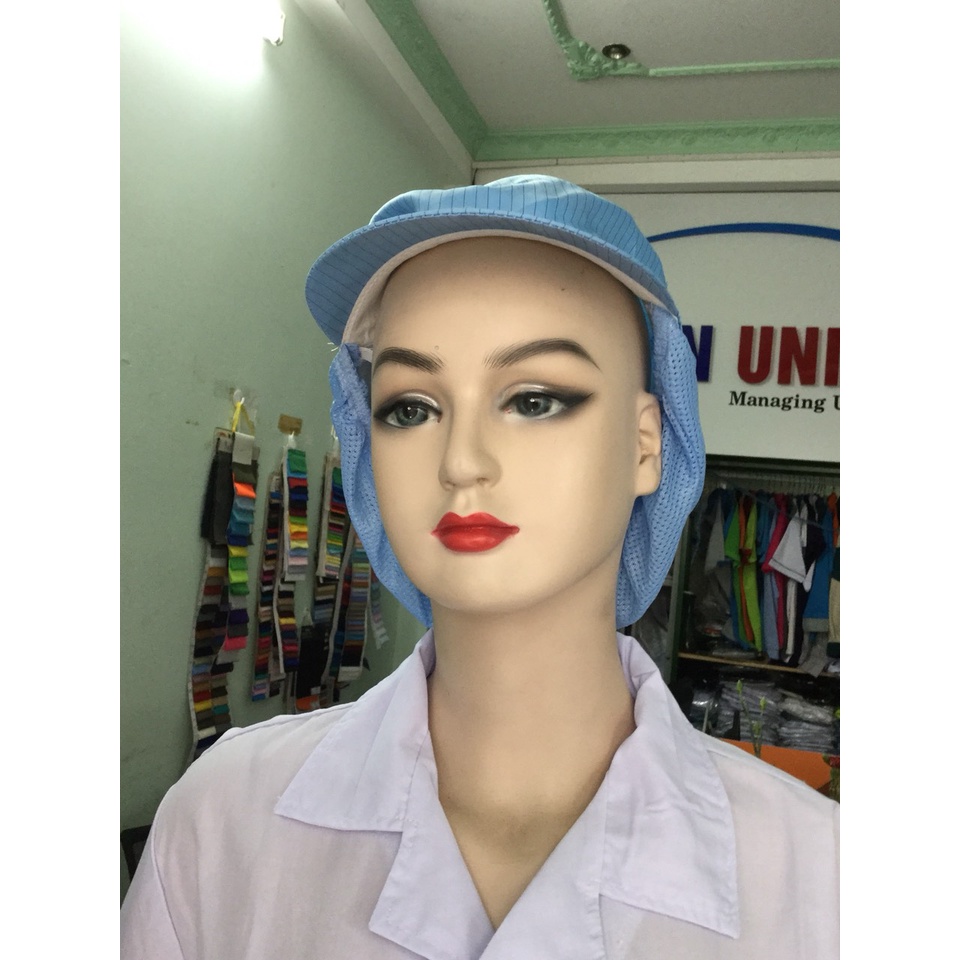 Nón Kết Phòng Sạch có búi tóc màu xanh