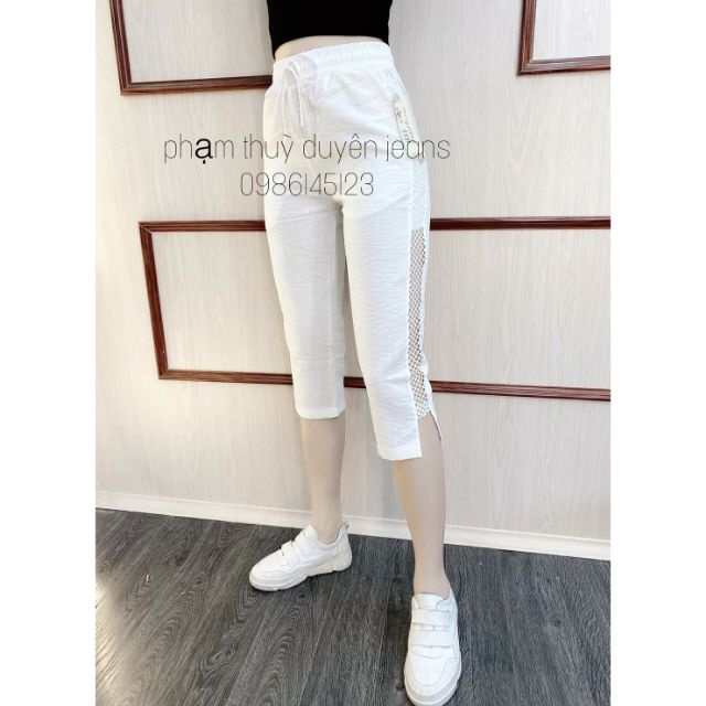Quần baggy nữ đũi lửng phối lưới siêu mát siêu đẹp