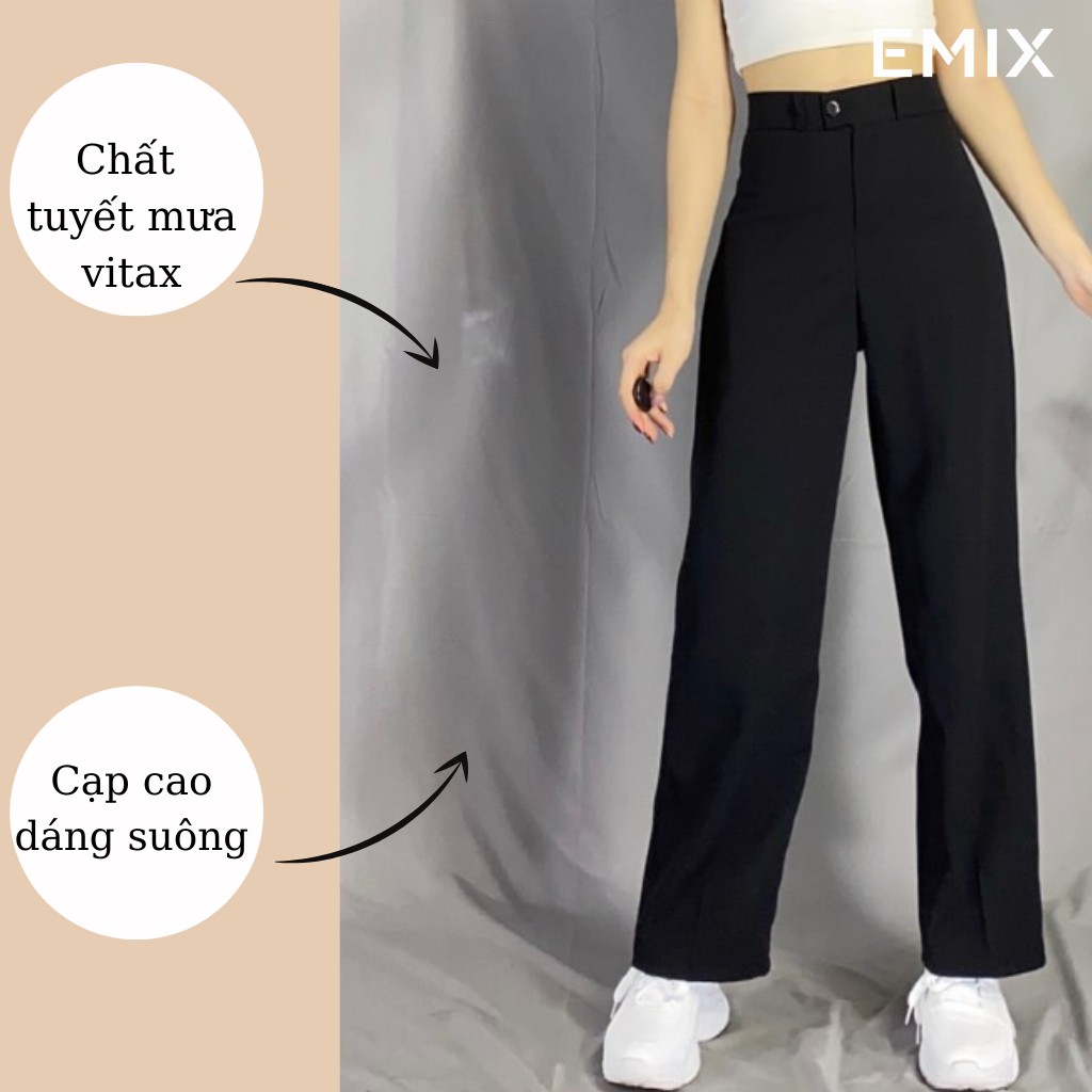 Quần tây nữ công sở ống suông EMIX (màu đen), khóa giữa, dáng dài 97cm, cạp cao, vải tuyết mưa dày dặn, mềm mại 0995 | BigBuy360 - bigbuy360.vn