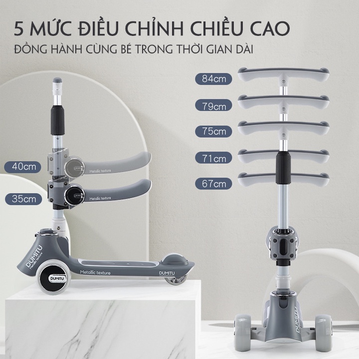 Xe trượt scooter cho bé, xe scooter trẻ em Dumitu có thể điều chỉnh chiều cao, đồ chơi vận động ngoài trời
