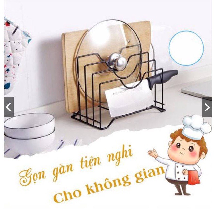 Giá Cài Vung Xoong Nồi. Kệ Để Dao Thớt Đa Năng Tiện Dụng 4 Ngăn Sơn Tĩnh Điện Màu Đen