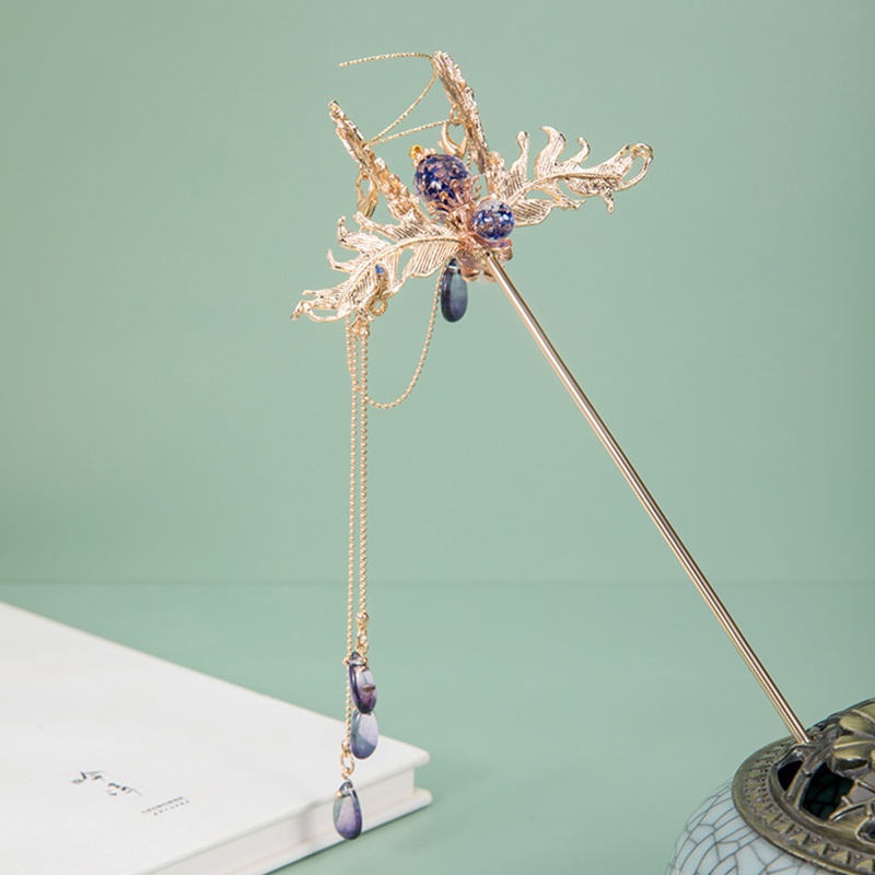 Trâm Cài Tóc Dáng Dài Đính Hoa Phong Cách Hán Phục Cổ Điển