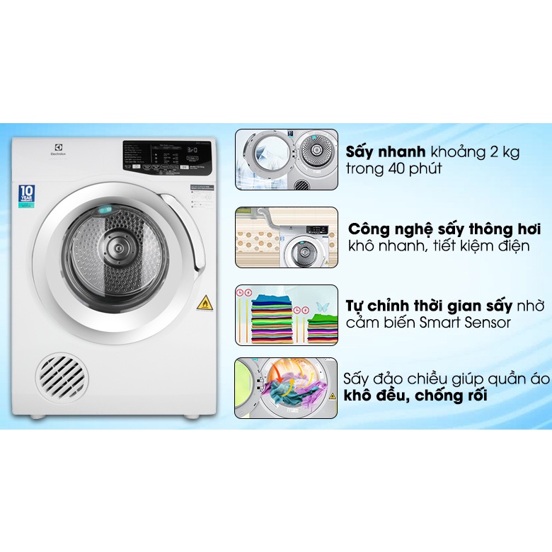 Máy sấy thông hơi Electrolux 8 Kg EDS805KQWA - Tặng kèm công lắp đặt