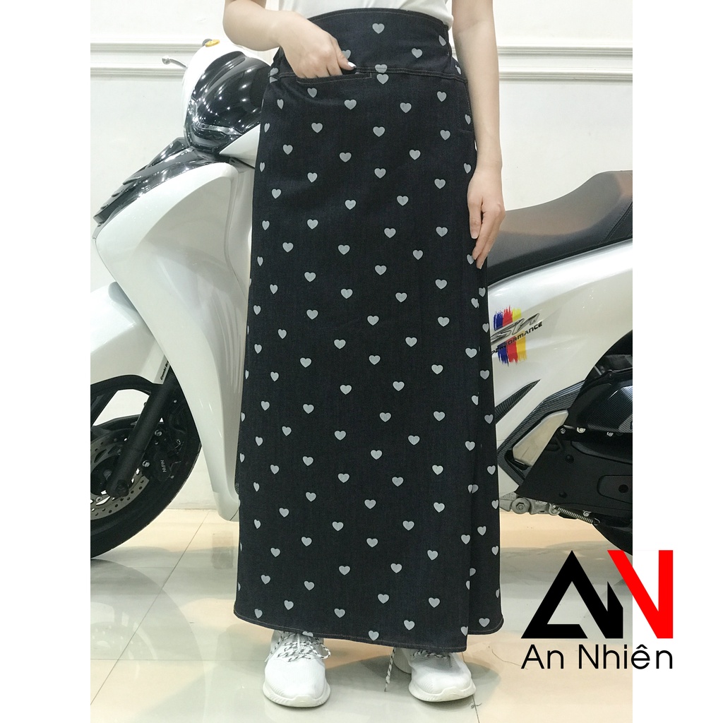 váy chống nắng loại 1 tà chất liệu JEAN mềm co giãn có thêu hoa văn