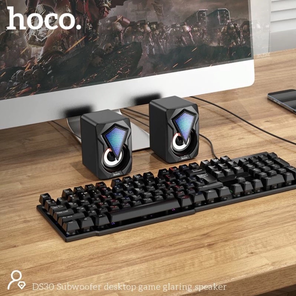 BỘ 2 Loa máy tính Hoco DS30, AUX + đèn LED + âm thanh nổi chất lượng cao, Bảo hành 12 tháng 1 đổi 1