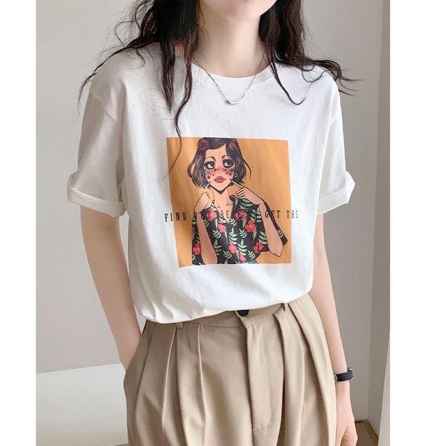 49213 Áo Thun Ngắn Tay Cotton Tinh Khiết In Áo Thun