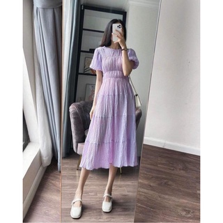 Váy maxi dáng dài tay bồng dúm eo
