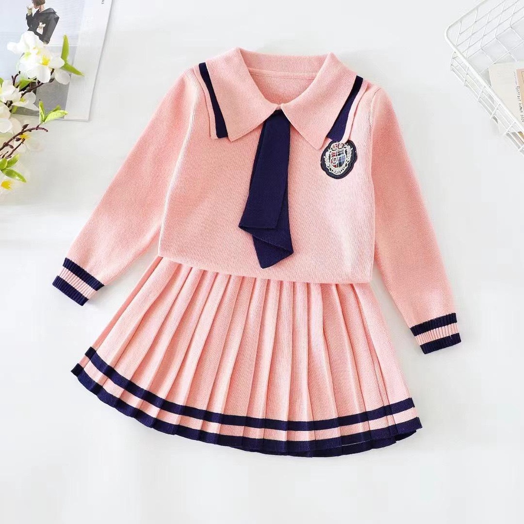 Set len LITIBABY cổ đứng tay dài màu trơn thời trang thu đông cho bé gái 4-8 tuổi