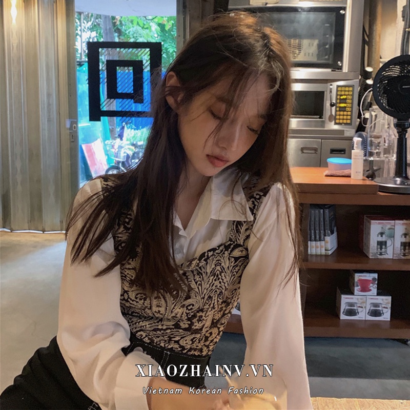 Áo sát nách/Áo sơ mi tay dài Xiaozhainv màu trơn tối giản sành điệu retro phong cách Hàn Quốc cho nữ (mua lẻ)