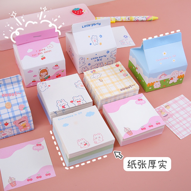 Giấy Note Rút 200 Tờ Hình Hộp Sữa Họa Tiết Xinh Xắn Giấy Ghi Nhớ Ghi Chú 200 Miếng Nhiều Màu Cute