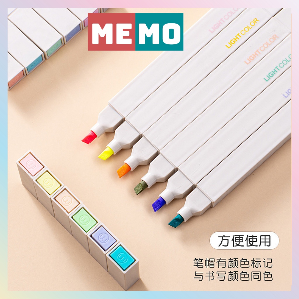 Bút highlight pastel 2 đầu MEMO, bút đánh dấu bút nhớ Light Color trang trí sổ bullet journal văn phòng phẩm