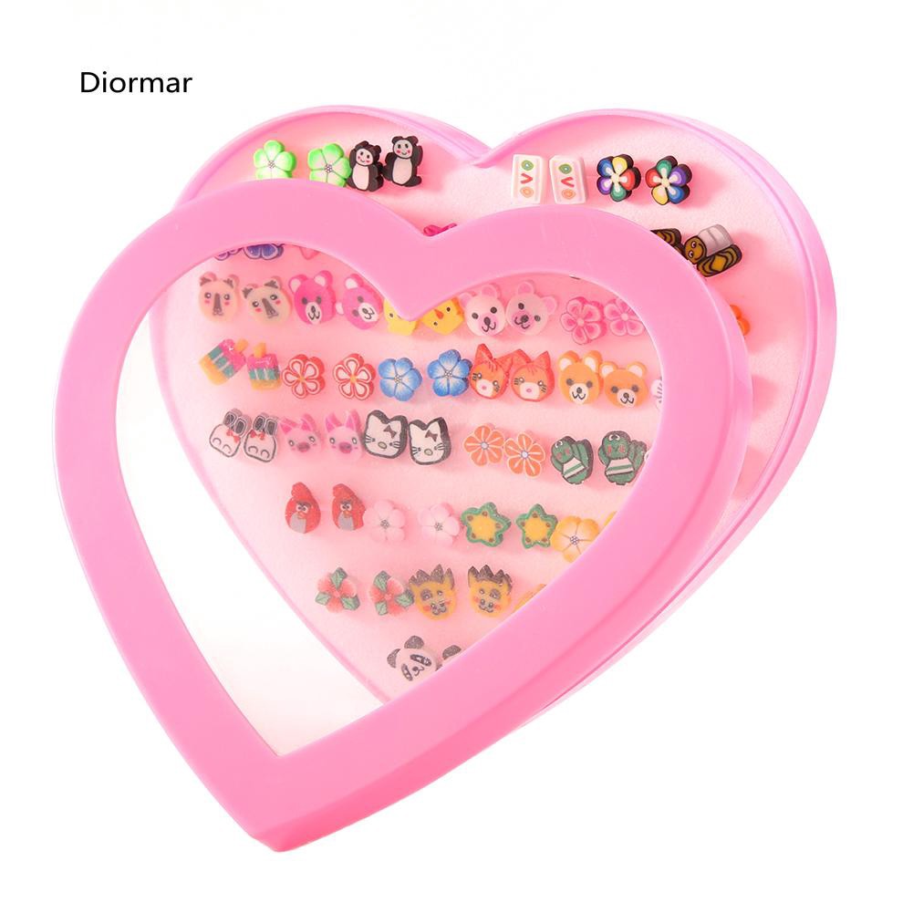 Bộ gồm 36 đôi bông tai hình động vật hoa trái cây bằng nhựa Polymer dễ thương cho nữ