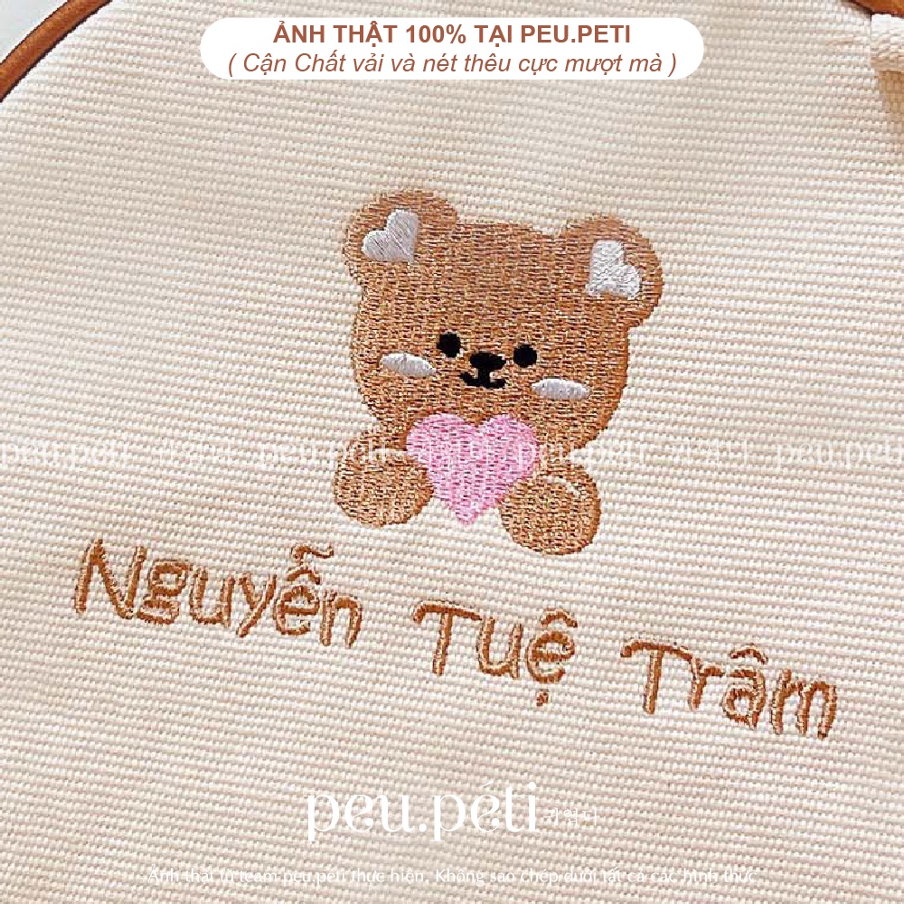 XẢ BALO THÊU TÊN BÉ THEO YÊU CẦU style Hàn giá tốt nhất Sàn- by peu.péti