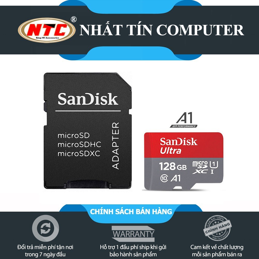 Thẻ nhớ MicroSDXC SanDisk Ultra A1 128GB Class 10 U1 100MB/s kèm adapter (Xám đỏ)