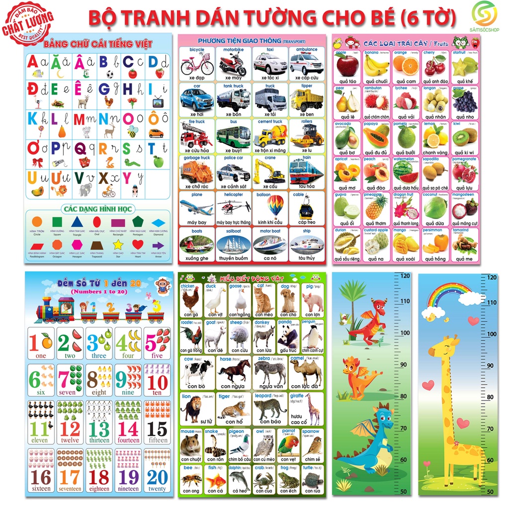Sỉ 10 bộ decal dán tường cho bé (bộ 6 tờ)