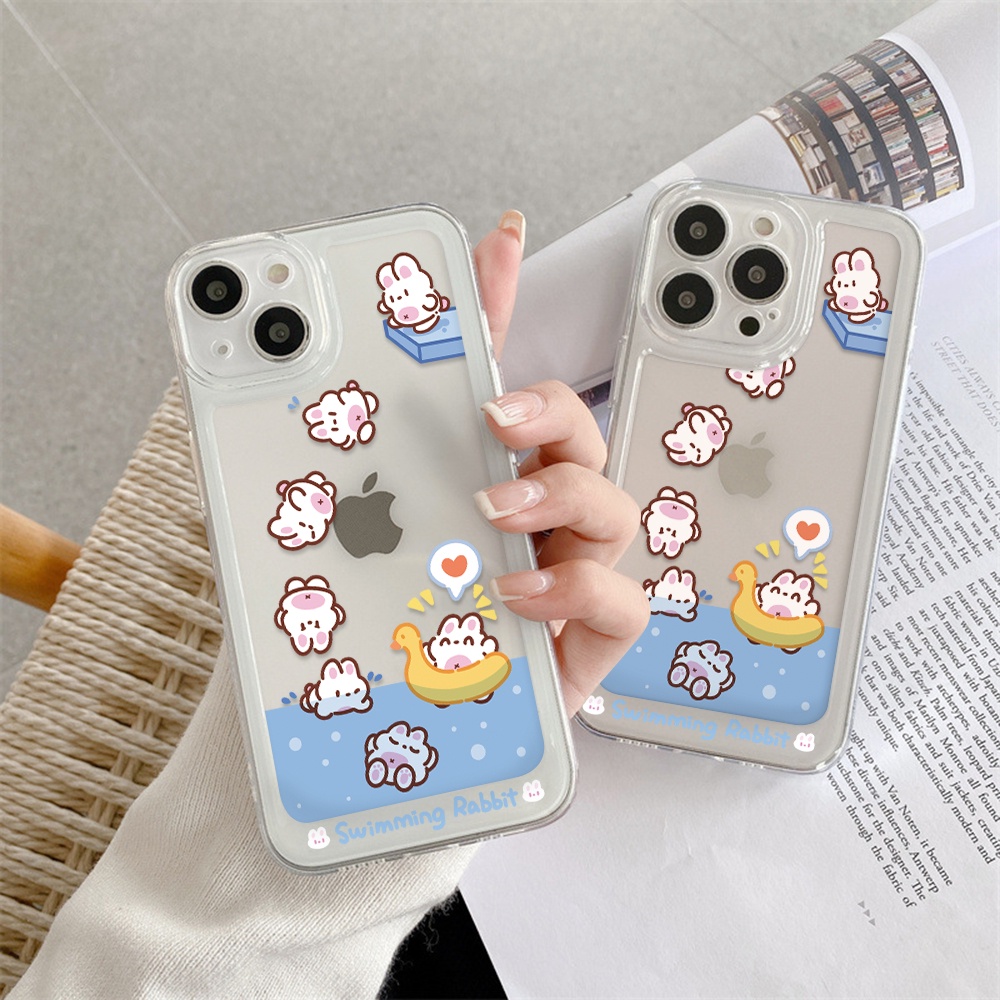 Ốp Điện Thoại Chống Sốc Họa Tiết Thỏ Bơi Lội Cho IPhone 11 13 12 X XS Pro Max XR 12 13