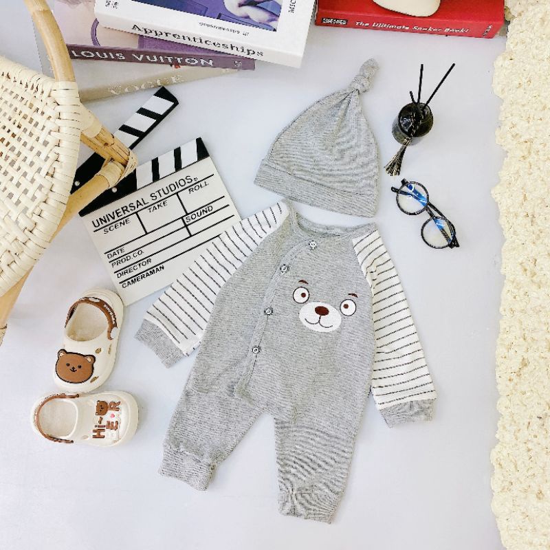 [ TẶNG MŨ ] Bộ quần áo sơ sinh ba chi tiết, chất len tăm cho bé trai, bé gái 3-10kg